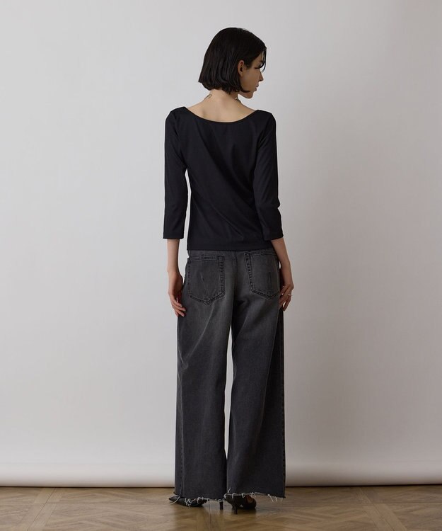 GRACE CONTINENTAL テレコボートネックトップ ブラック