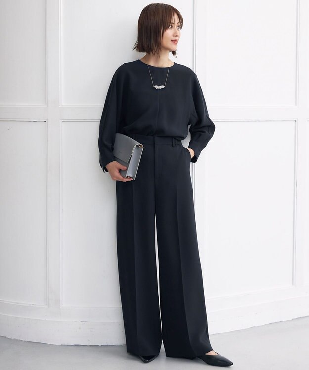 自由区 L 【17号サイズまで展開・カタログ掲載・セットアップ対応】トリアセダブルクロス ブラウス ネイビー