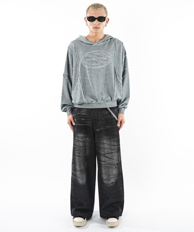 WEGO 【ユニセックス着用ITEM/MLサイズ展開】コールドダイスウィッチングプルパーカー グレー