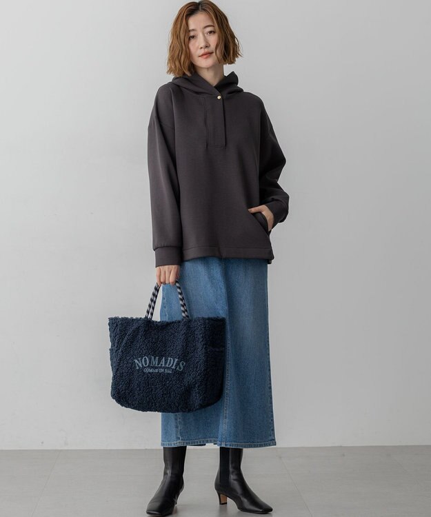 23区 S 【洗える】コットンエアーダンボール ドロスト フーディー グレー系