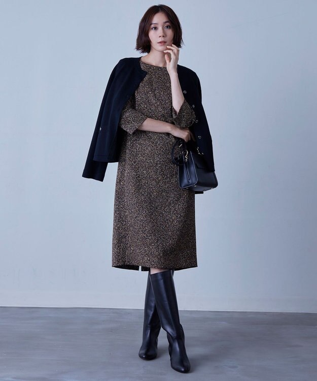 自由区 L ミラノリブ ニット ノーカラージャケット ネイビー系