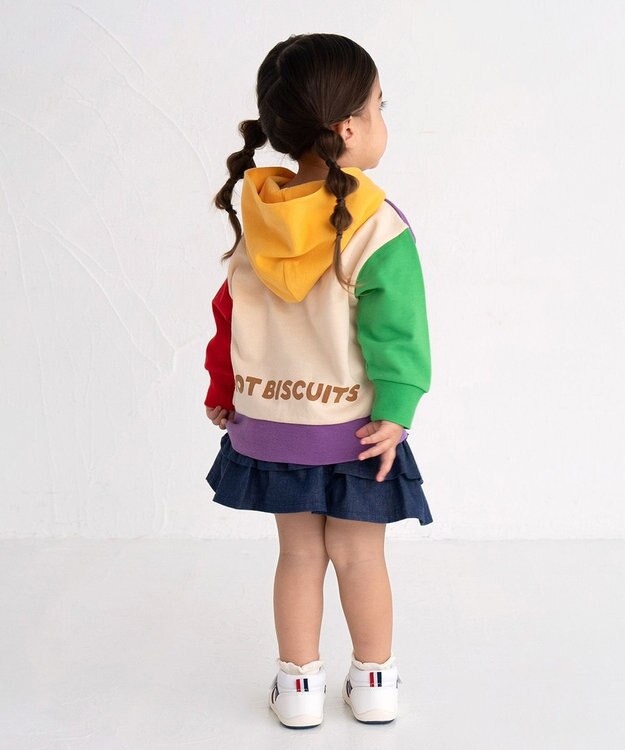MIKI HOUSE HOT BISCUITS 【80-120cm】 マルチカラー配色切り替え ロゴパーカー マルチカラー