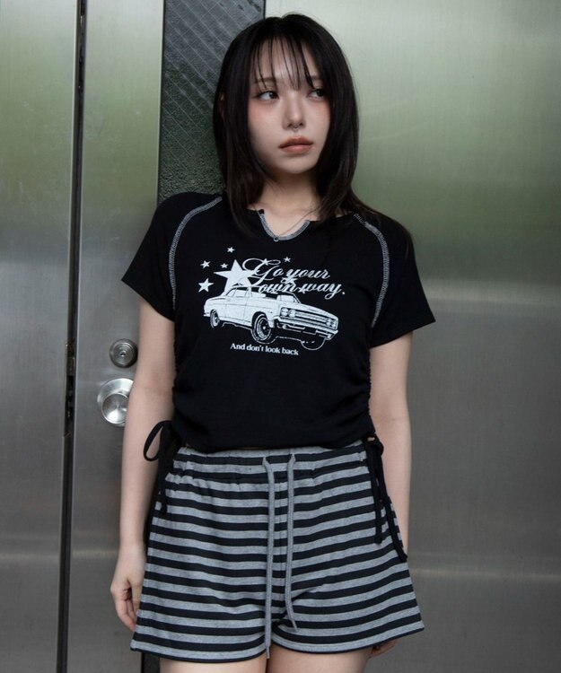 WEGO キーネックサイドレースアップちびT 柄9