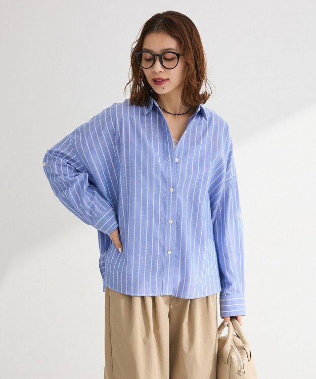 Green Parks 綿麻混シャツ Sax