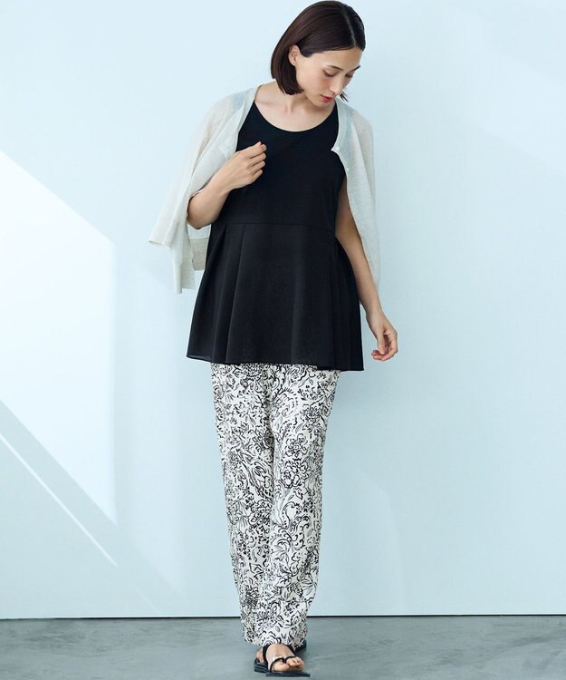 23区 【洗える】ナチュラルコットンベア タフタコンビ タンクトップ ブラック系