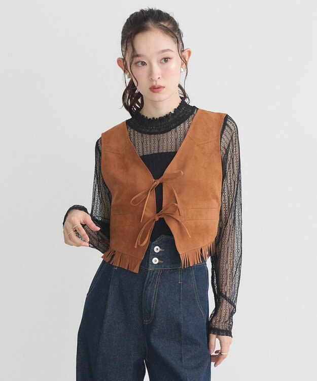 earth music&ecology レースドッキングプルオーバー Black