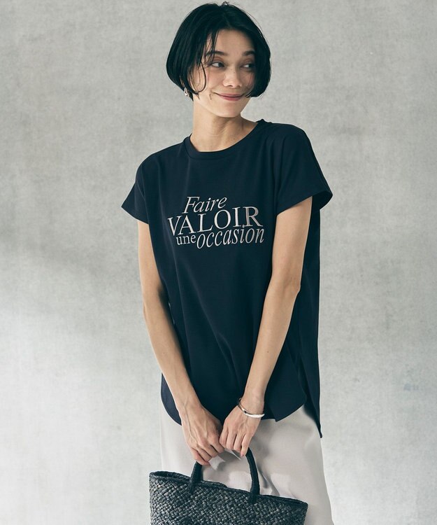 UNFILO L BEAUTY FORM-T cotton ロゴ フレンチスリーブ Tシャツ ネイビー
