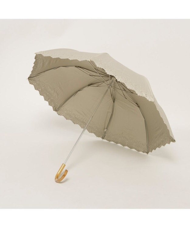 UNBILLION カシュネ cachenez / PUフラワーボーラー刺繍トップレス2段折りたたみ傘 ベージュ