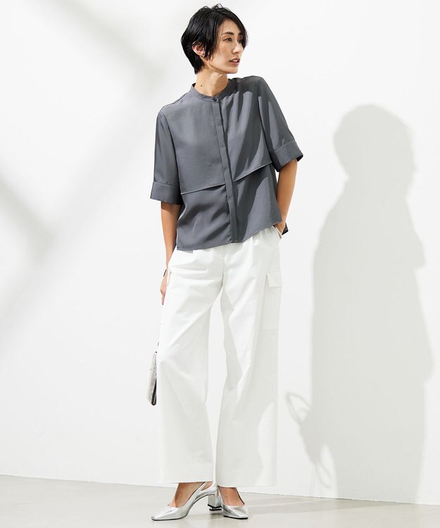 ICB 【UVカット・吸水速乾・洗える】シェルタリングドライサテン  ワイドストレートカーゴパンツ オフホワイト系