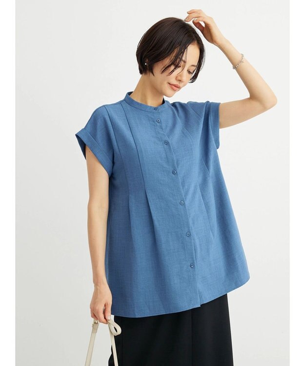 Green Parks フレンチスリーブタックブラウス Blue