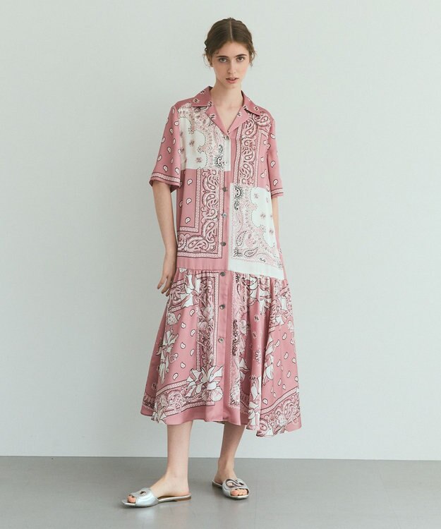 GRACE CONTINENTAL バンダナプリントシャツドレス ピンク