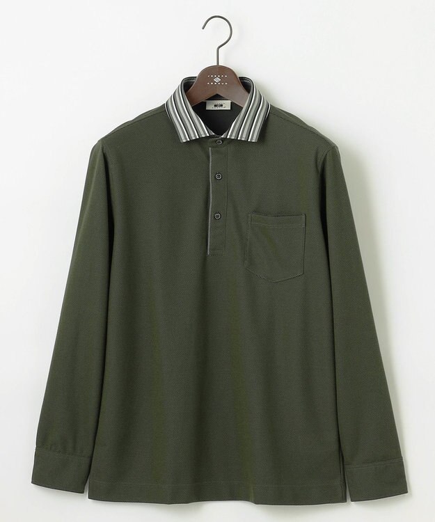 JOSEPH ABBOUD 【消臭などの高機能】オーガニックコットン ダディ 長袖 ポロシャツ カーキ系