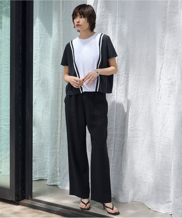 ICB 【人気のため新色追加・接触冷感・洗える】 ワッシャーツイル ワイドストレートパンツ ブラック系