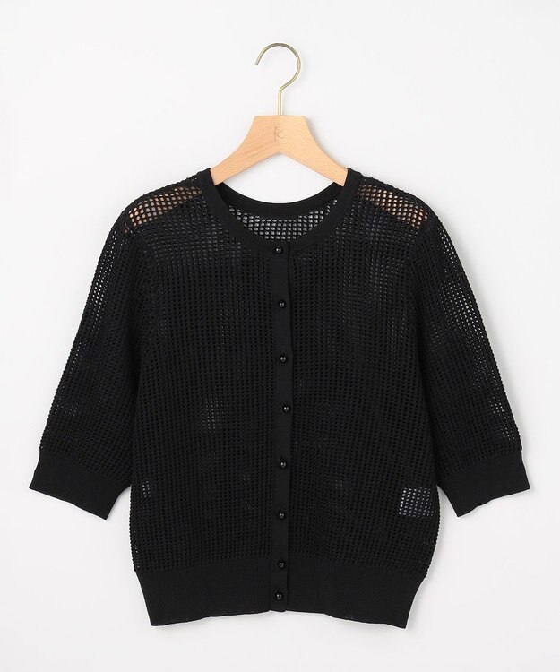 組曲 L 【先行予約・前後着用可】メッシュニット 七分袖カーディガン ブラック系