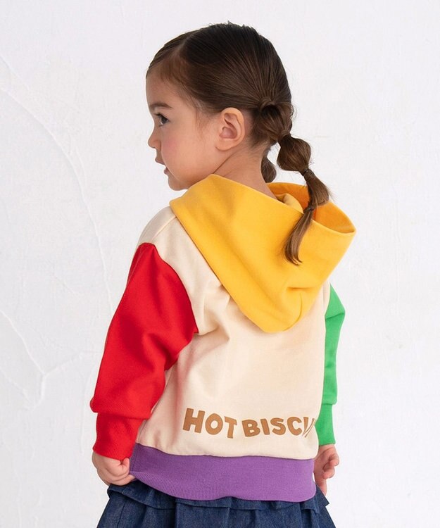 MIKI HOUSE HOT BISCUITS 【80-120cm】 マルチカラー配色切り替え ロゴパーカー マルチカラー