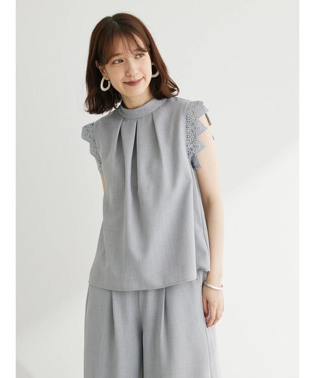 Green Parks ・ＥＬＥＮＣＡＲＥ　ＤＵＥ　リネンライクレースブラウス Gray