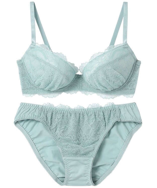 AMPHI ブラジャー ショーツセット まる胸メイク 推し活・推し事応援 Aカップあり 【ブラショーツセット】 上下セット ブラ BBJ201 アンフィ／ワコール グリーン