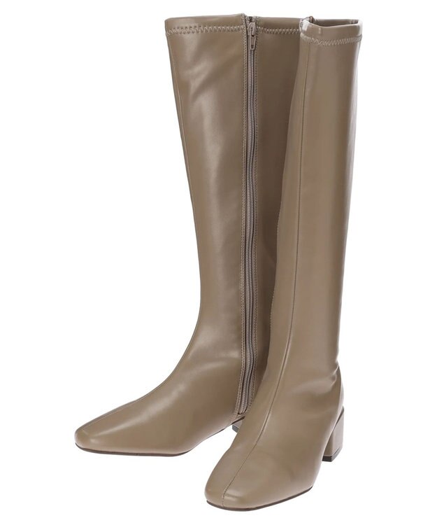 Green Parks ・ｍｉｎｉａ　ローヒールストレッチロングブーツ Beige