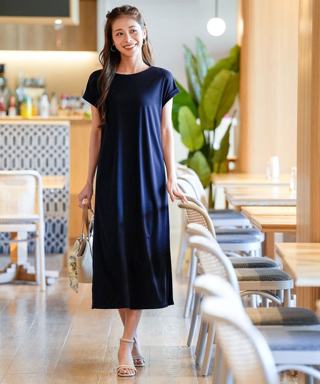 ANY SIS L プリーツ加工 ワンピース ネイビー