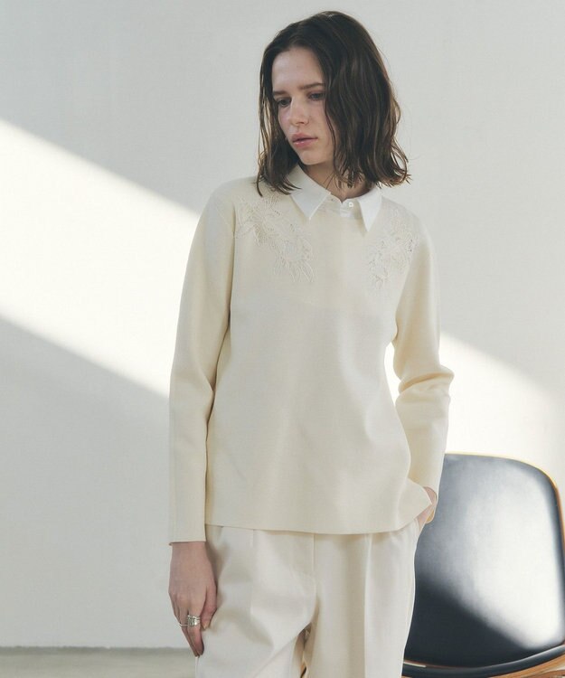 YECCA VECCA 2way襟付きレースニット Ivory