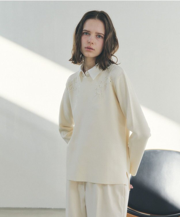 YECCA VECCA 2way襟付きレースニット Ivory