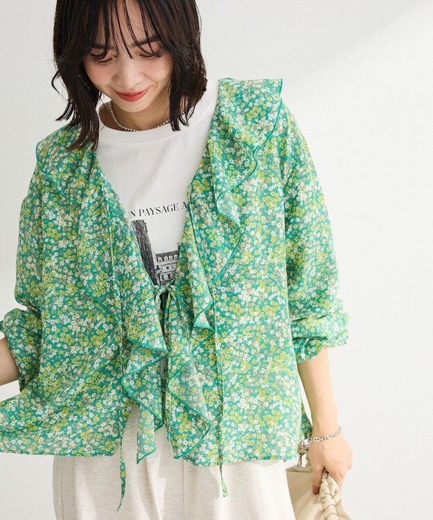 Green Parks 花柄フリルブラウス Green