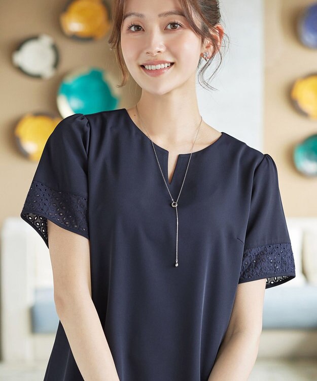 Tiaclasse 裾レース切替チュニック ネイビー