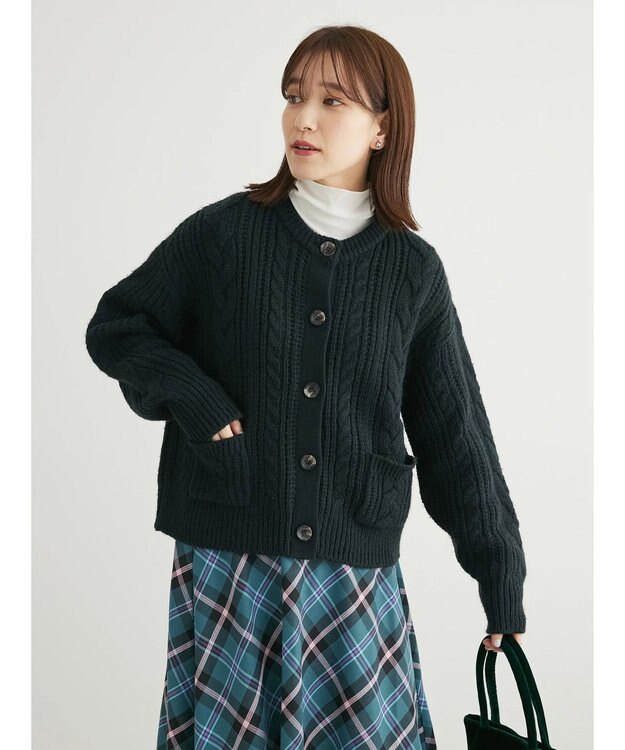 Green Parks ケーブル釦ニットカーディガン Black
