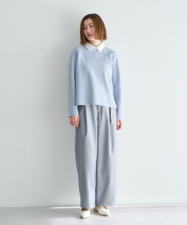 YECCA VECCA 2way襟付きレースニット Grayish Blue