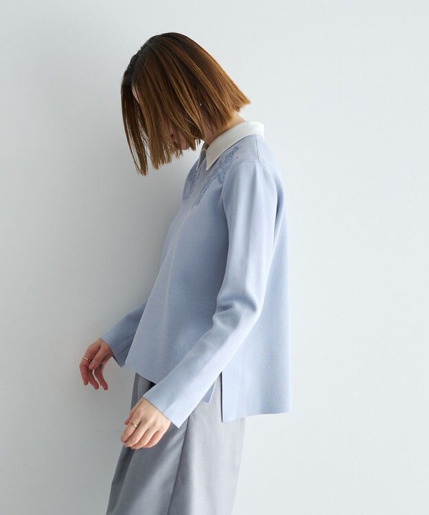 YECCA VECCA 2way襟付きレースニット Grayish Blue