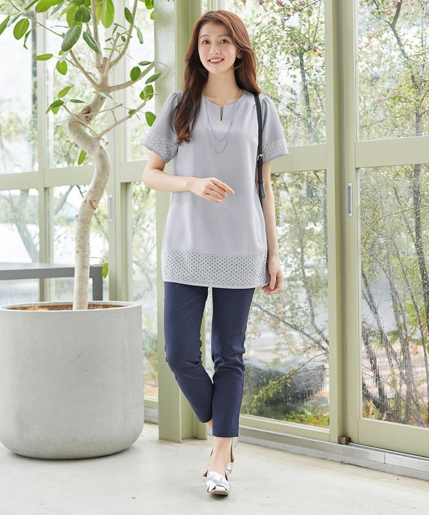 Tiaclasse 裾レース切替チュニック サックス