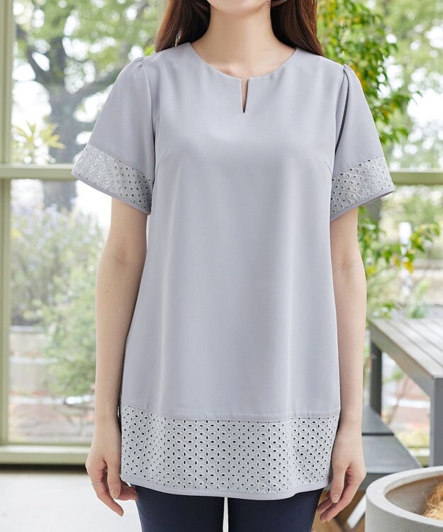 Tiaclasse 裾レース切替チュニック サックス