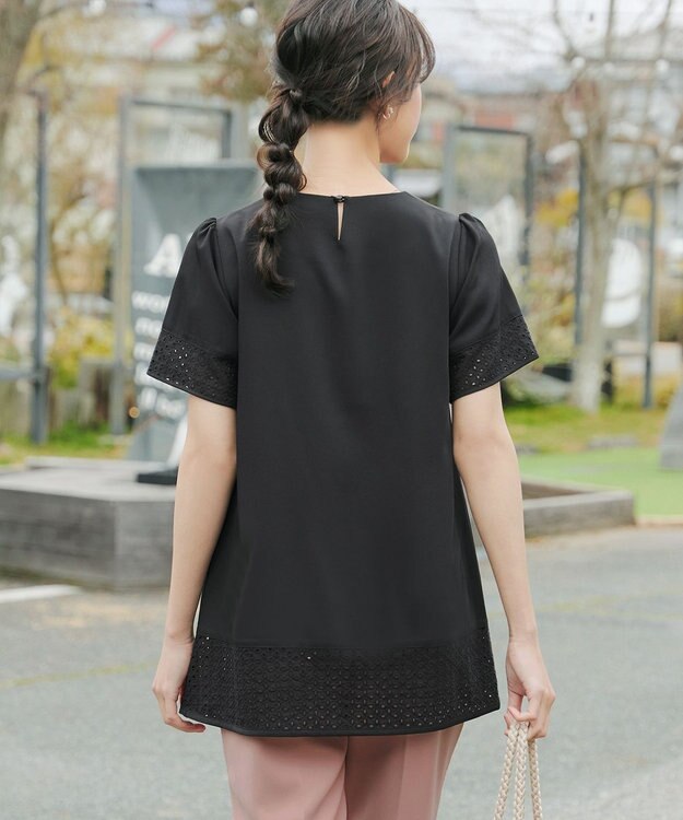 Tiaclasse 裾レース切替チュニック ブラック