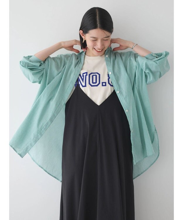 AMERICAN HOLIC カルゼギャザーシャツチュニック Stripe Green