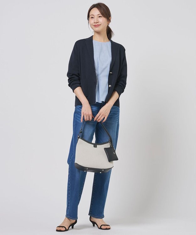 J.PRESS LADIES Cotton Acetate ニット ジャケット ネイビー系