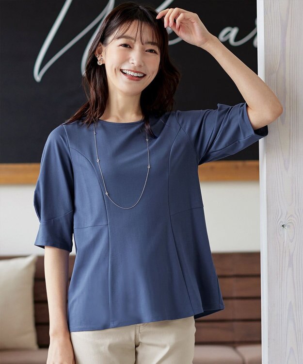 Tiaclasse L 【洗える】マトンスリーブカットソートップス ブルー