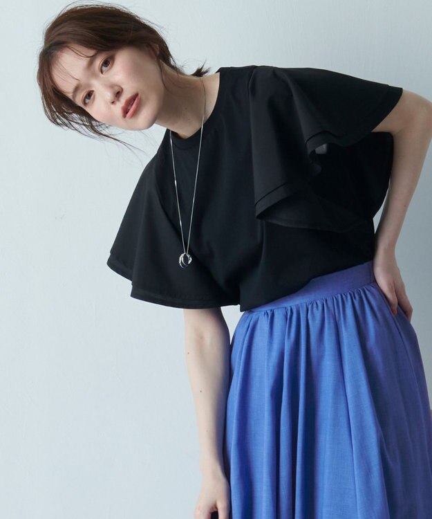 ANY 【シワになりにくい】ダブルフレアスリーブカットソー ブラック