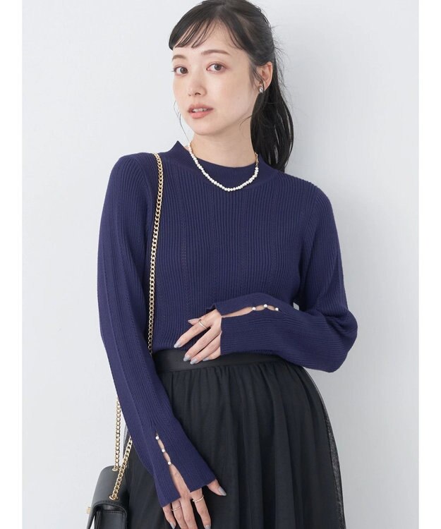 earth music&ecology 袖パールハイネックリブプルオーバー Dark Navy