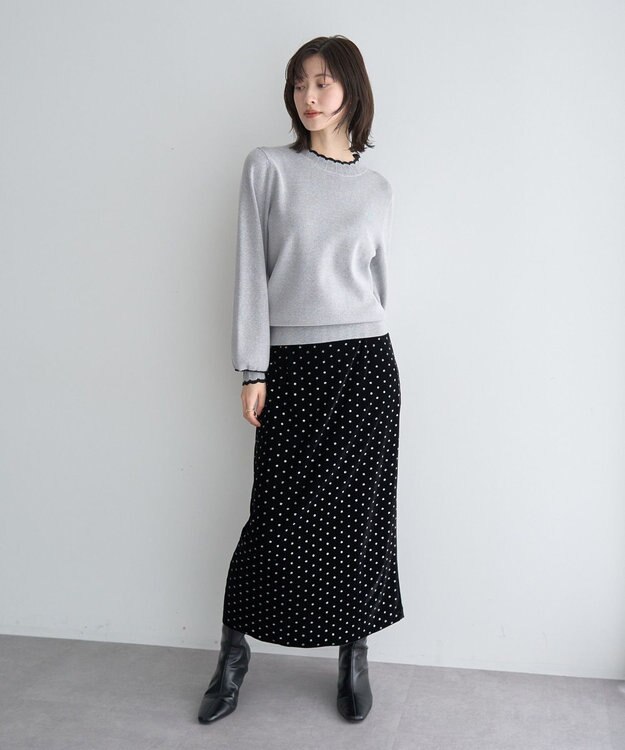 YECCA VECCA グリッタードットベロアナロースカート Black