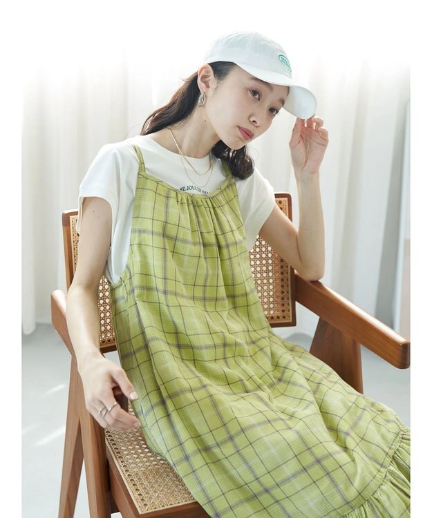 earth music&ecology マドラスチェックキャミワンピース Yellow