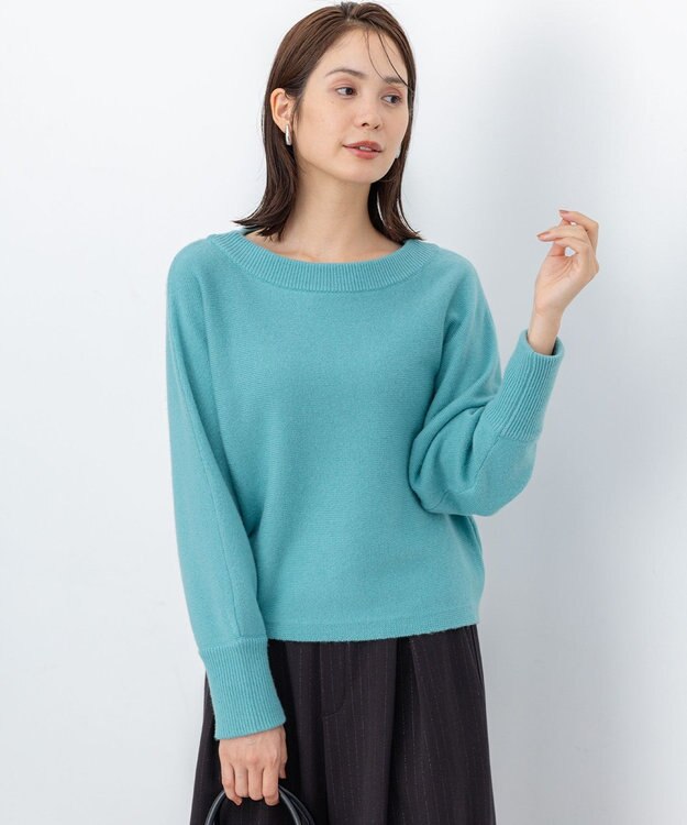 組曲 【加藤ローサさん着用】ウールカシミヤミックスボートネック ニット スモーキーグリーン系