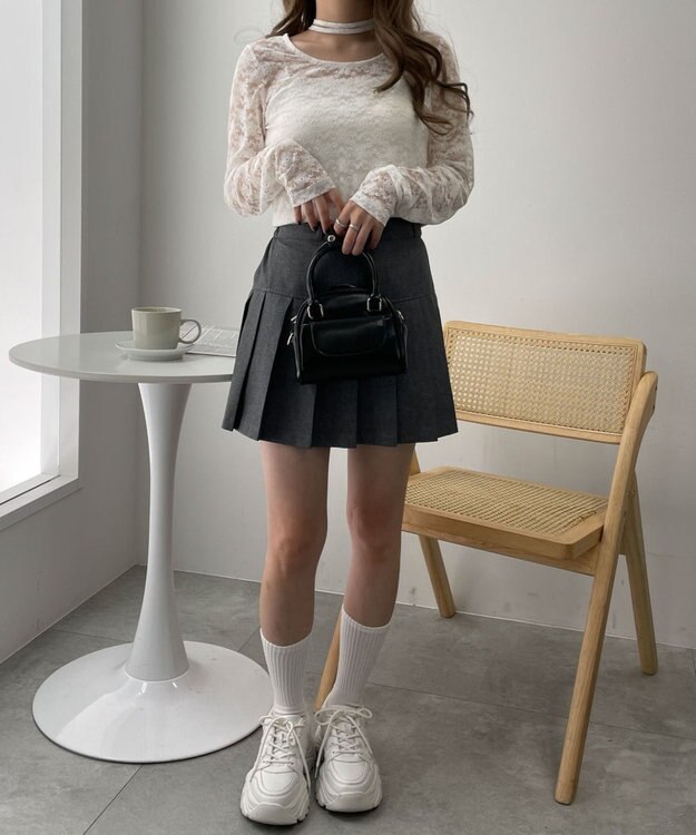 WEGO チョーカーリボン付きレースロンT ホワイト