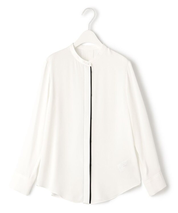 ICB 【WEB限定カラーあり・速乾・洗える】BackSatinAmunzen バンドカラーブラウス オフホワイト系