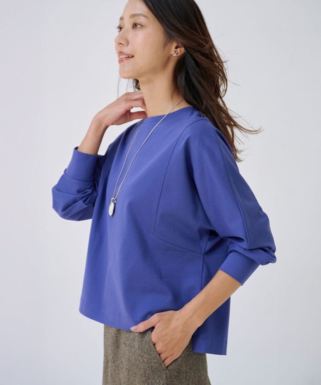 J.PRESS LADIES ポンチ ボートネック カットソー ブルー系