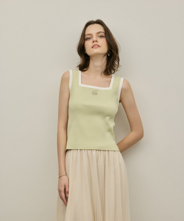 GRACE CONTINENTAL バイカラーリブニットノースリーブ ライトグリーン