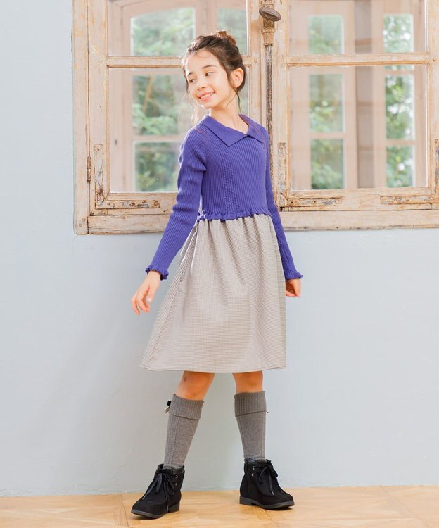 組曲 KIDS 【150-160㎝】千鳥ドッキング ワンピース ダルブルー系