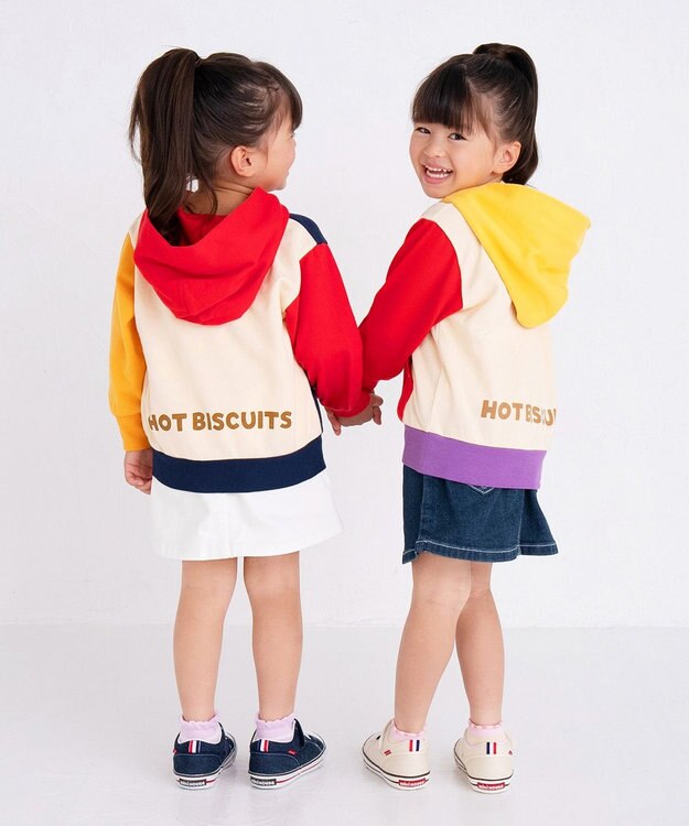MIKI HOUSE HOT BISCUITS 【80-120cm】 マルチカラー配色切り替え ロゴパーカー マルチカラー
