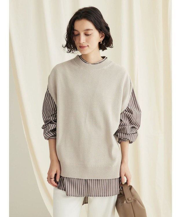 CRAFT STANDARD BOUTIQUE 洗える クルーネックニットベスト Gray Beige