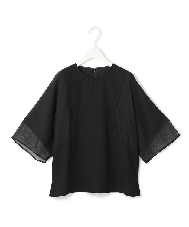 ICB 【UVケア・接触冷感・速乾・洗える】 FluidBackSatin  シアーコンビブラウス ブラック系