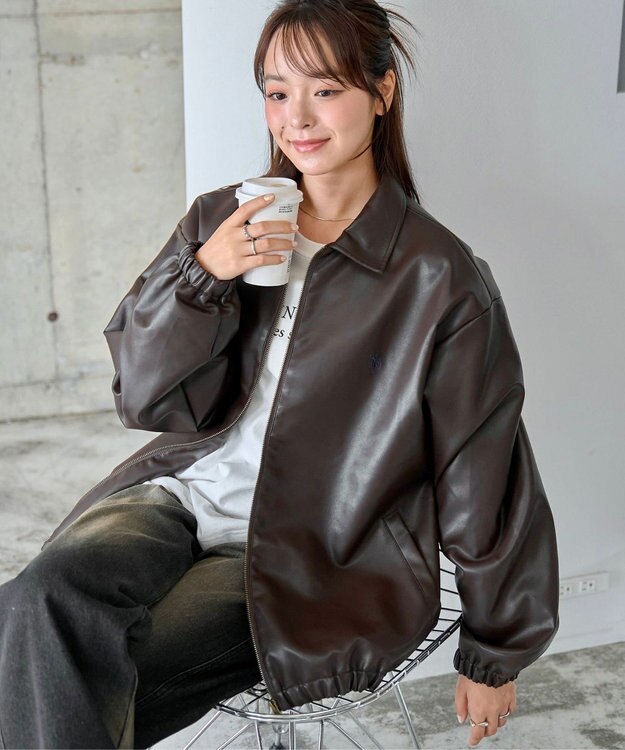 WEGO 【ユニセックス着用ITEM/MLサイズ展開】USPOLOフェイクレザージャケット ブラウン